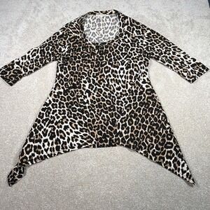 Chaus Leopard Print Tunic Top Womens Large Stretch Cheetah Polyester Blend